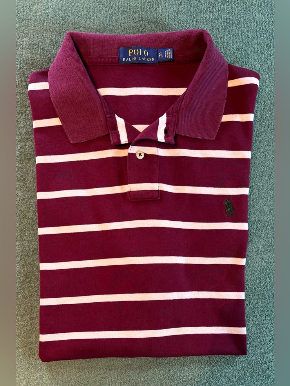 Polo by Ralph Lauren Maroon & White Stripe Polo Shirt, Size: XL (6581)